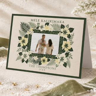 Cartão De Festividades Foto da Família Floral Havaiana Mele Kalikimaka 