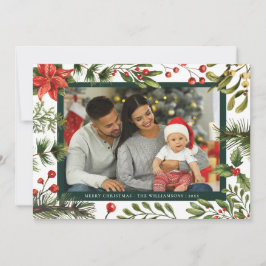 Cartão De Festividades Foto da Família Floral Poinsettia Xadrez Tartan