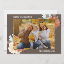 Cartão De Festividades Foto da família Floral Simple Modern de Ação de Gr