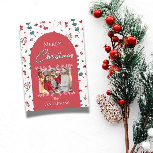 Cartão De Festividades Foto da Família Folhagem Botânica de Arch Vermelho