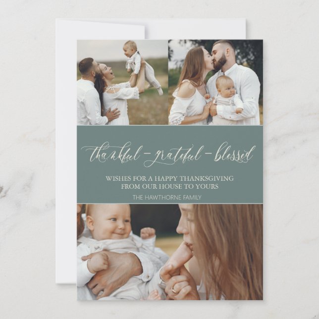 Cartão De Festividades Foto da família "Graças a Deus abençoado" (Frente)