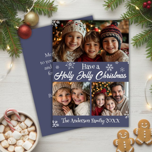 Cartão De Festividades Foto Da Família Holly Jolly Blue E White Christmas (Holly Jolly Blue And White Christmas Family Photo Holiday Card
)
