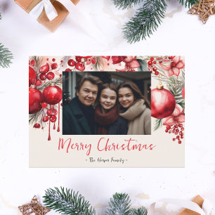 Cartão De Festividades Foto da Família Lucky Red Poinsettia