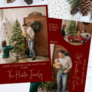 Cartão De Festividades Foto da família Mínima de Arch Vermelha e Dourada 