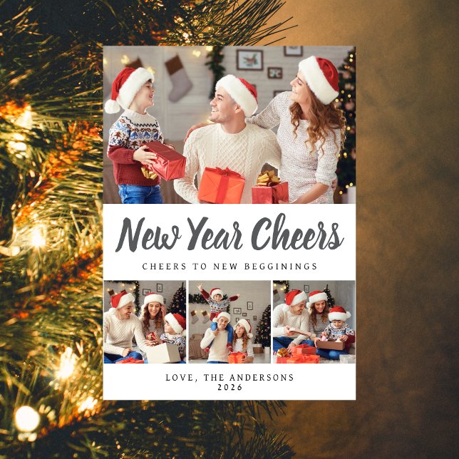 Cartão De Festividades Foto da família mínima de Felizes anos novos elega (Criador carregado)