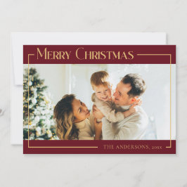 Cartão De Festividades Foto da Família Mínima Vermelha Moderna de Natal