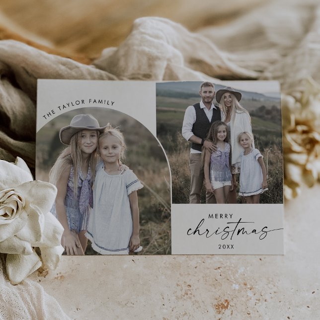 Cartão De Festividades Foto da família Modern Boho Arch 2 Feliz Natal (Criador carregado)