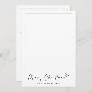 Cartão De Festividades Foto da Família Moderna Coração Script Feliz Natal