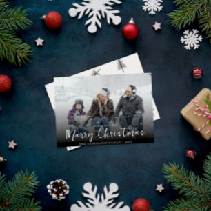 Cartão De Festividades Foto da Família Moderna de Feliz Natal Minimalista