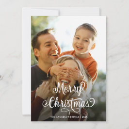 Cartão De Festividades Foto da família moderna Manuscrito de Natal Feliz 
