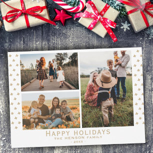 Cartão De Festividades Foto da Família Moderna Padrão Floral Natal