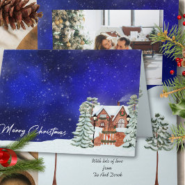 Cartão De Festividades Foto da Família Natal Floresta de Inverno Nevado