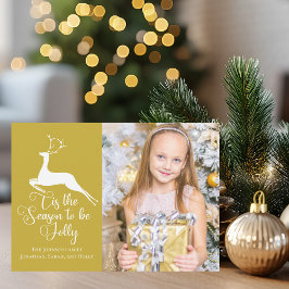 Cartão De Festividades Foto da família natalícia Elegante Dourada Reindee