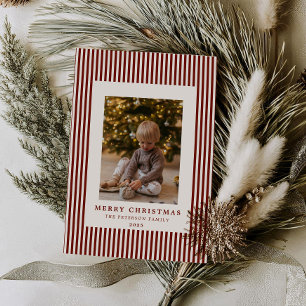 Cartão De Festividades Foto da família natalícia Modern Cranberry Pinstri