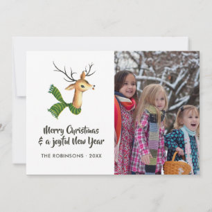 Cartão De Festividades Foto da família natalícia Retro Reindeer Burlap