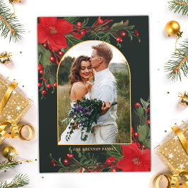 Cartão De Festividades Foto da família natalícia Verde Verde Botânico