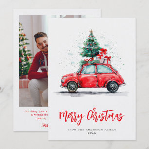Cartão De Festividades Foto da Família no Feriado de Natal de Carro Verme