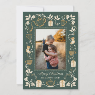 Cartão De Festividades Foto da Família no Natal Aconchegante com Chá, Pre