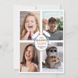 Cartão De Festividades Foto da família Ovos, felzs pascoa Rosa Elegante