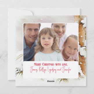 Cartão De Festividades Foto da família personalizável e cardeal de Natal
