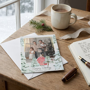 Cartão De Festividades Foto da Família Pinheira Nórdica Natal