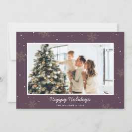 Cartão De Festividades Foto da família Purple Happy Holidays Snowflake