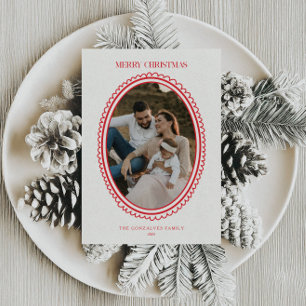 Cartão De Festividades Foto da família Red Christmas