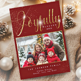 Cartão De Festividades Foto da família Red Dourado Sparkle, alegremente a