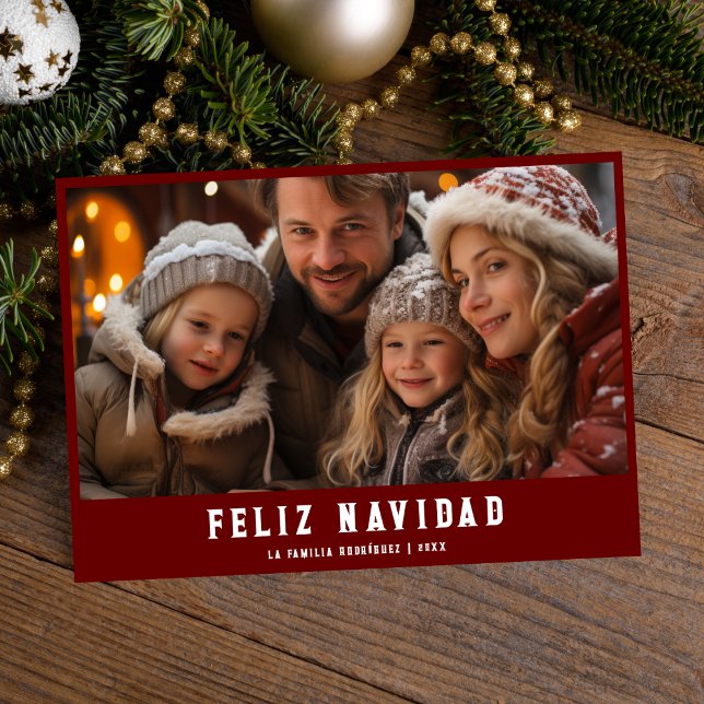 Cartão De Festividades Foto da família Red Feliz Navidad, espanhola moder (Criador carregado)