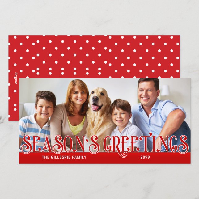 Cartão De Festividades Foto da família Red Simplicity, Saudações da Estaç (Frente/Verso)