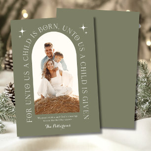 Cartão De Festividades Foto da família religiosa de Natal Verde minimalis