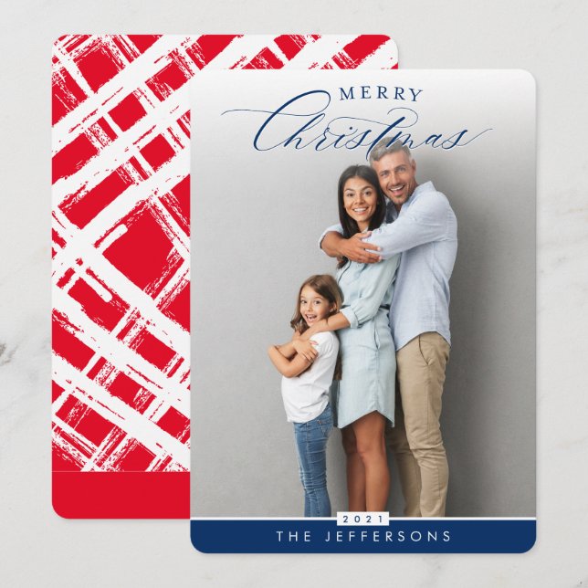 Cartão De Festividades Foto da FAMÍLIA Retrato da caligrafia moderna mari (Frente/Verso)