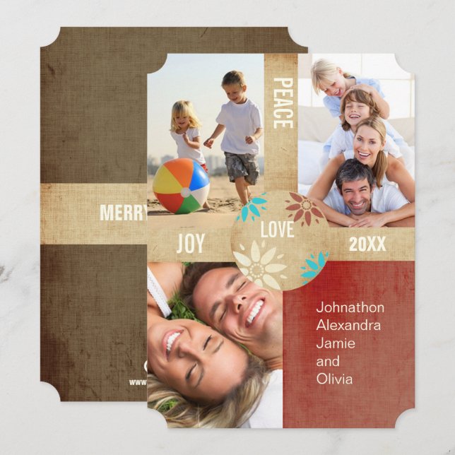 Cartão De Festividades Foto da Família Retro Peace on Earth (Frente/Verso)