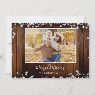 Cartão De Festividades Foto da família rustic Wood 2 Feliz Natal