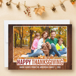 Cartão De Festividades Foto da família rustic Wood Happy Thankspuring