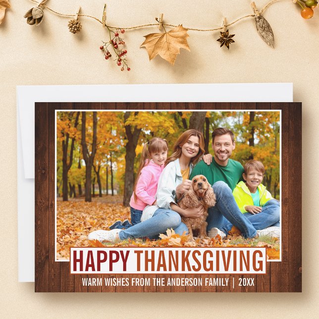 Cartão De Festividades Foto da família rustic Wood Happy Thankspuring (Customize to add text to back of card.)
