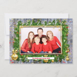 Cartão De Festividades Foto da família rustic Wreath Feliz Natal