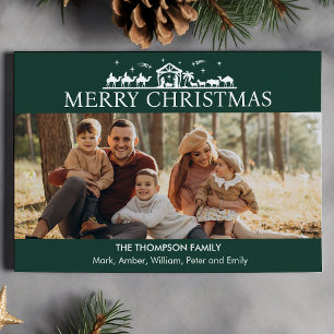 Cartão De Festividades Foto da família Simples Natal Religioso