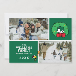 Cartão De Festividades Foto da Família Snoopy Wreath, no Natal de Peanuts