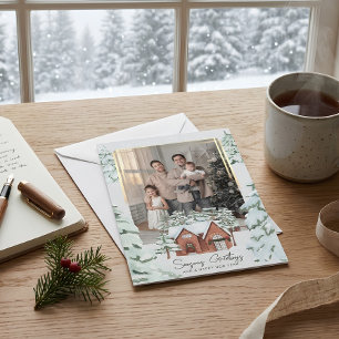 Cartão De Festividades Foto da família Snowflakes Scandi Pine Árvore de N
