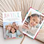 Cartão De Festividades FOTO DA FAMÍLIA Tipografia serifônica moderna cor<br><div class="desc">por kat massard >> WWW.SIMPLYSWEETPAPERIE.COM<<< An elegant card design featuring the quote "JOYFUL" with combined elegant script type with serif typography, and plain colour on the backside, giving you the opportunity to handwrite a personal message. With trendy edged square shaped photo on the front for your favourite photo! NOTE >>...</div>