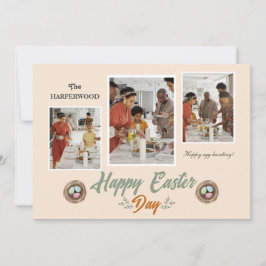 Cartão De Festividades Foto da família três de Felzs pascoa de script ele