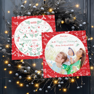 Cartão De Festividades Foto da família Um feliz vermelho verde de férias