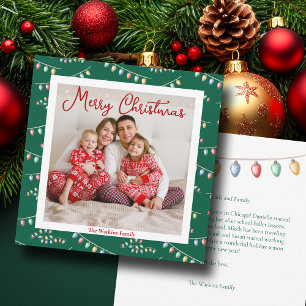 Cartão De Festividades Foto da família verde feliz de Natal