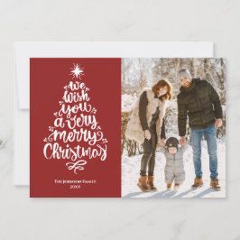 Cartão De Festividades Foto da família vermelha de Natal Elegante