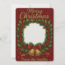 Cartão De Festividades Foto da família Wreath, com alegria, no Natal