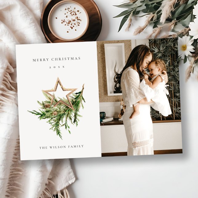 Cartão De Festividades Foto da Fauna do Pinho de Ornamento Estrela Feliz  (Criador carregado)