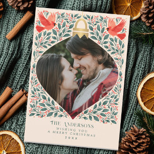 Cartão De Festividades Foto da Folhagem de Natal do Cardeal Folk