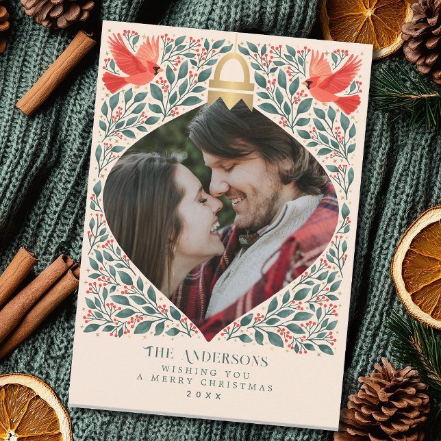 Cartão De Festividades Foto da Folhagem de Natal do Cardeal Folk (Criador carregado)