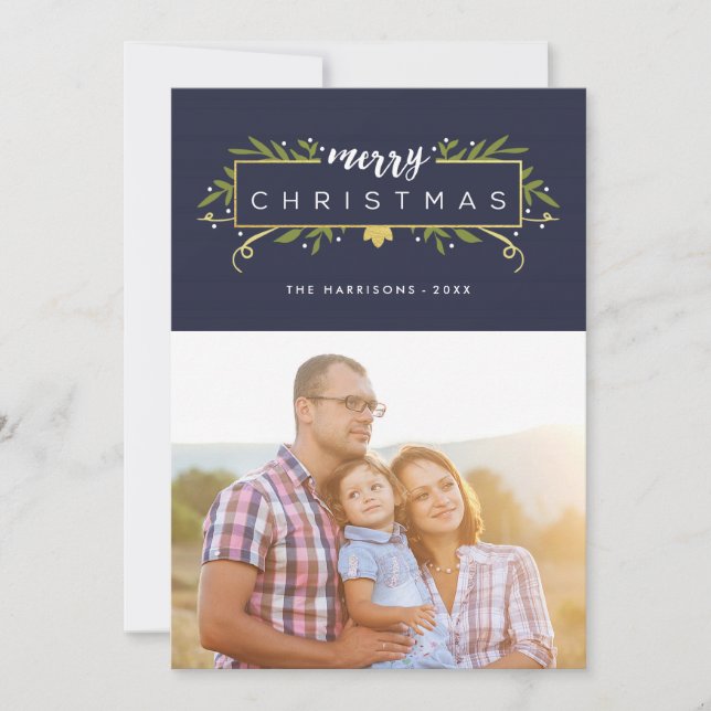 Cartão De Festividades Foto da Folhagem Moderna do Natal Gilded (Frente)